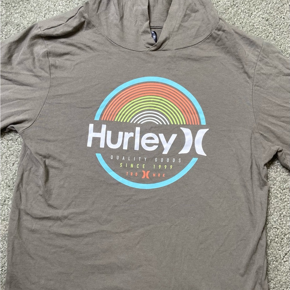 Hurley boys size large long sleeve hooded jersey-army green